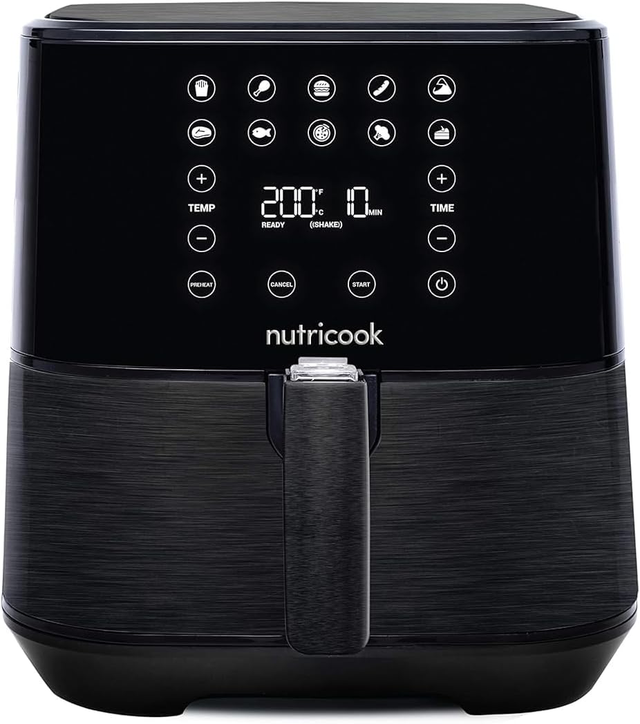 Nutricook Air Fryer 2, 1700 Watts, Digital Control Panel Display, 10 Preset Programs with built-in Preheat function, 5.5 liter Black, 2 Years Warranty, AF205K