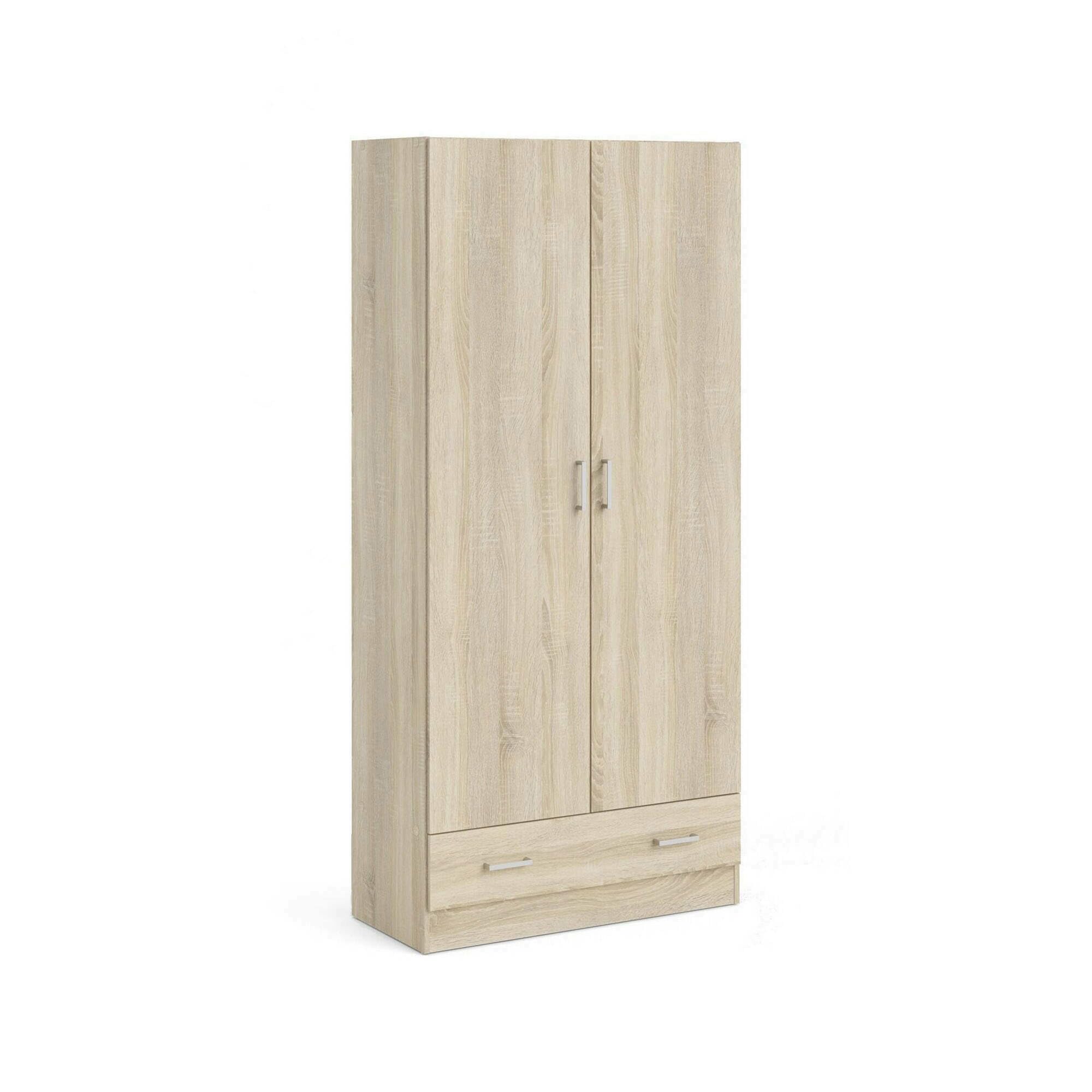 Dmora - Armadio guardaroba a due ante e un cassetto, colore rovere, cm 79 x 35 x h171