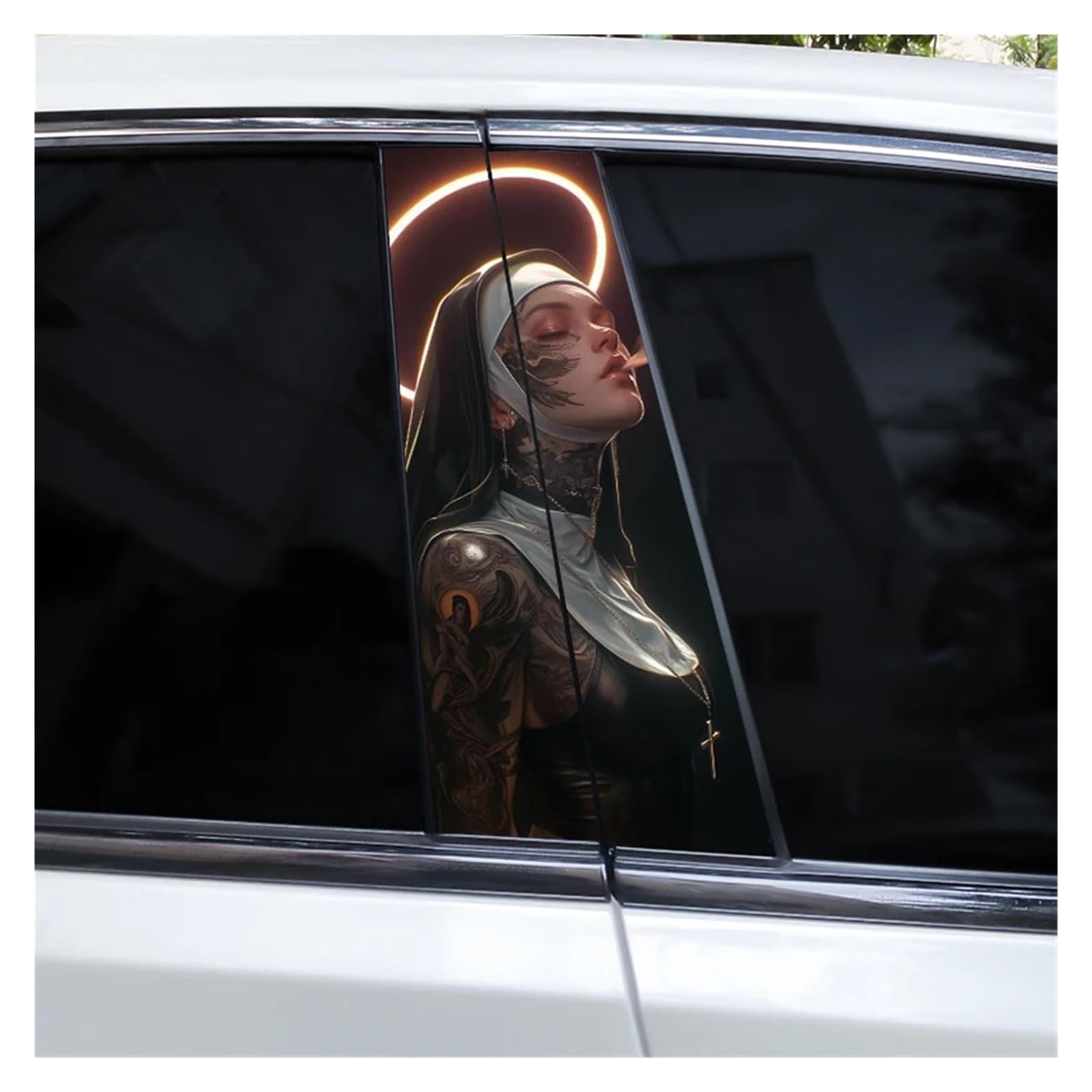 Car Side Decals 2pcs Cross Nun Sticker Car Doorpost Decal Waterproof Sunscreen for B-Pillar Door Decoration(Style AF)