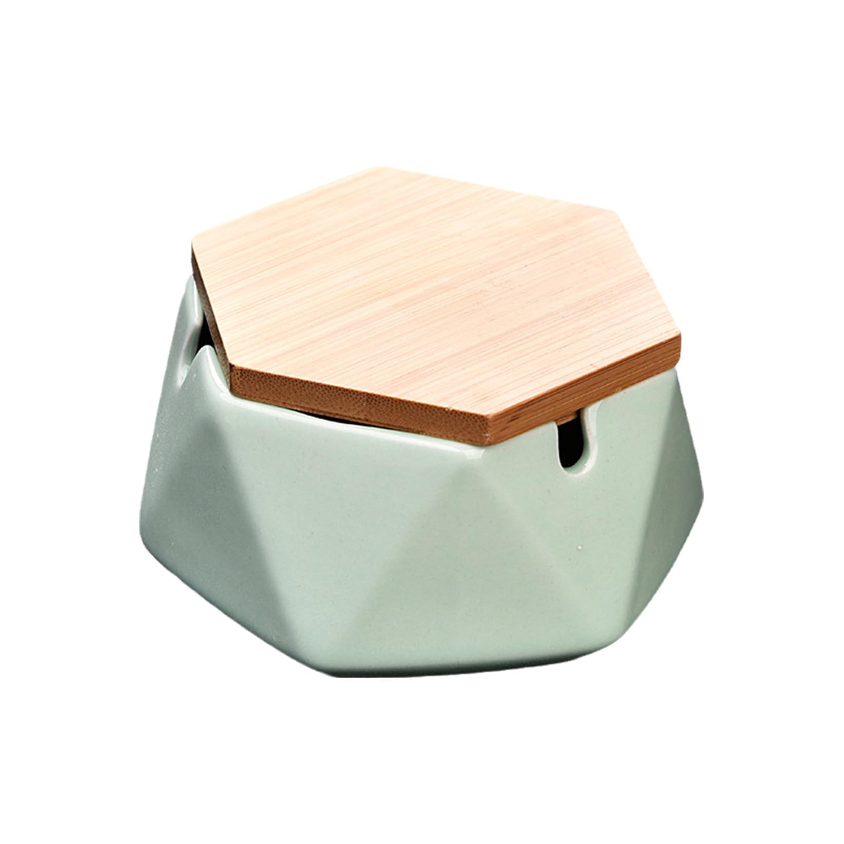Ashtray Ceramic Tabletop Geometric With Wooden Lid for Cigarettes,Windproof Ash Tray for Indoor and Outdoor Use