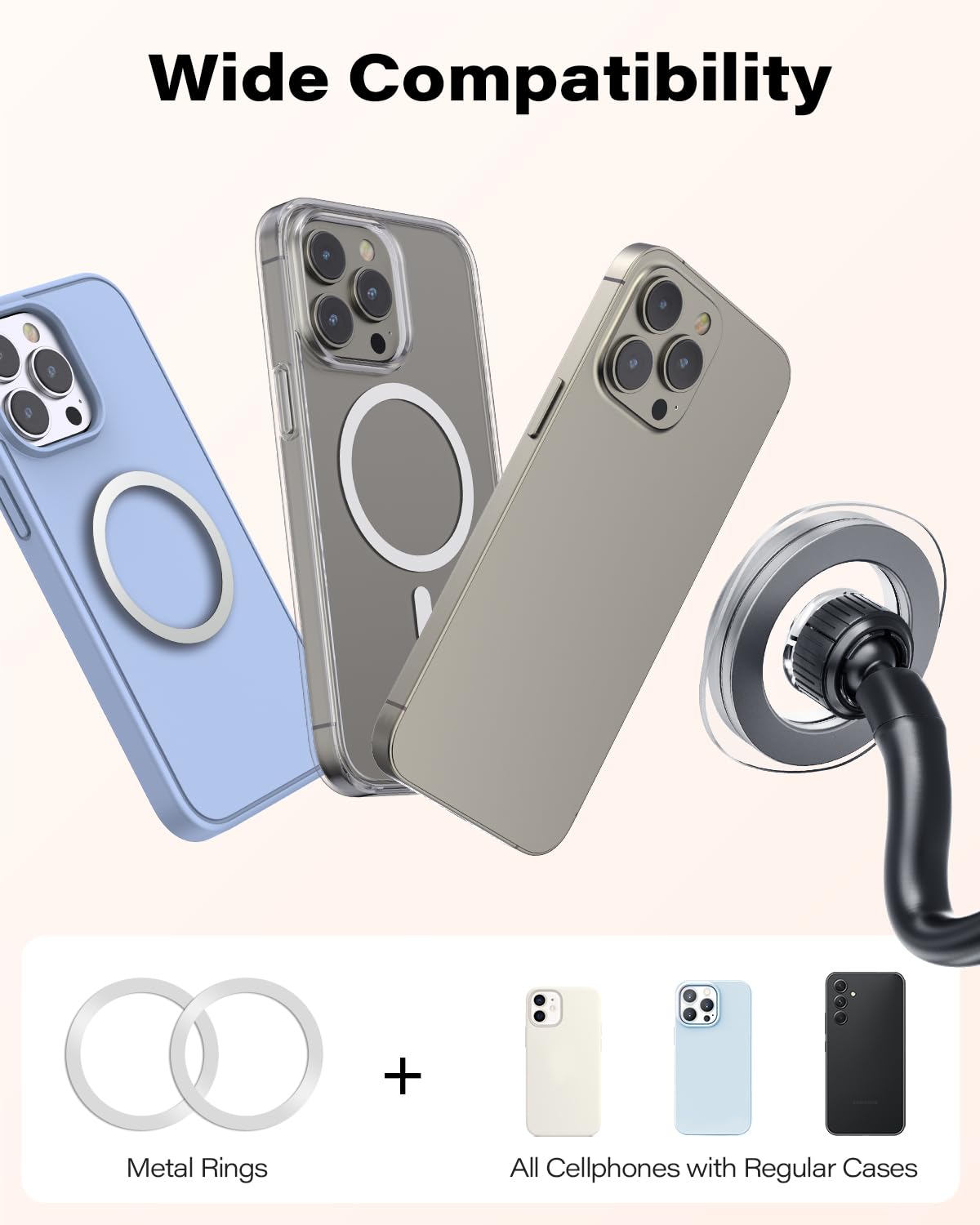 APPS2Car 2 PACKS Magnetic Phone Car Mount, In Car Phone Holder Air Vent Magnetic, 6 N52 Magnets Universal Mobile Phone Holders For Cars, For IPhone