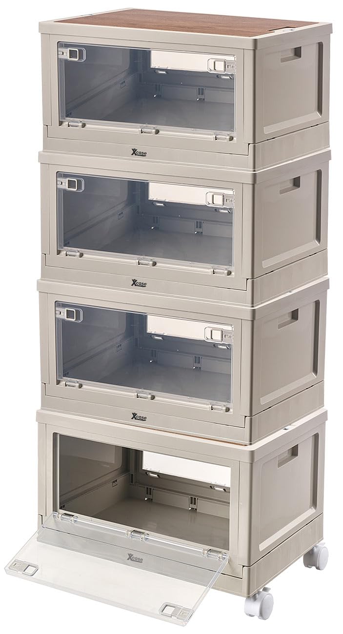 Xcase Boxen: 4er-Set Camping-Aufbewahrungsboxen mit 4 Rollen, falt-/stapelbar, 55 l (Campingboxen stapelbar, Camping Box Kunststoff, Schuhe)