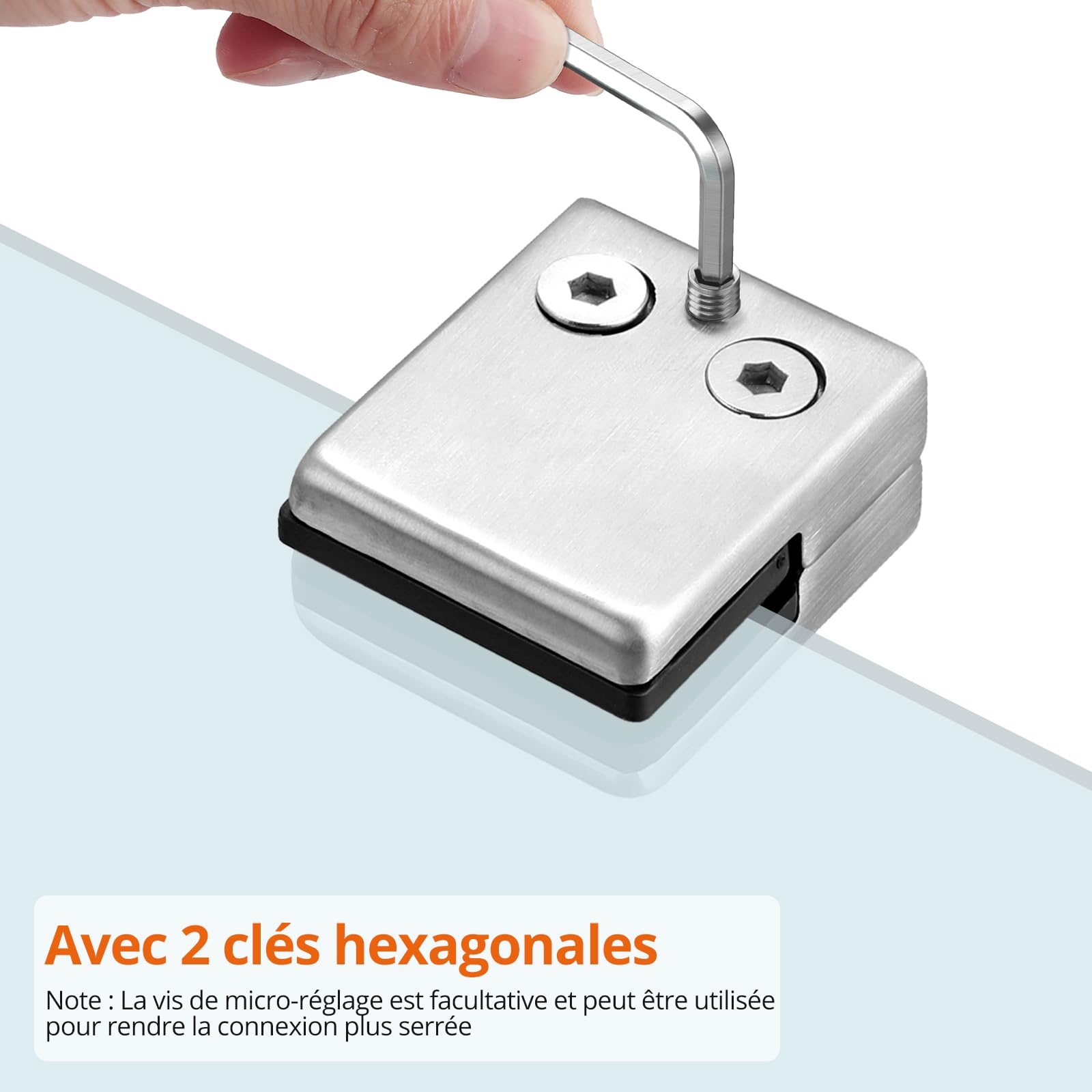 Proster 16 PCS Pinces à Verre Taille M (8–9 mm) en Acier Inoxydable 304 – Dos Plat, Finition Brossée, Fixation Antirouille avec Vis de Serrage pour Balustrade, Garde-Corps, Escalier et Main Courante