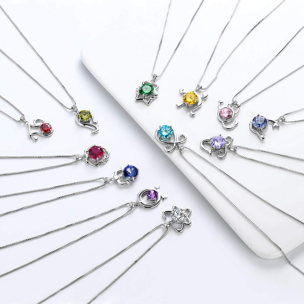 Aurora Tears 925 Sterling Sliver 12 Zodiac Sign Crystal Constellation Pendant Necklace 12 Horoscope Birthstone Necklace Jewellery Gift DP0134