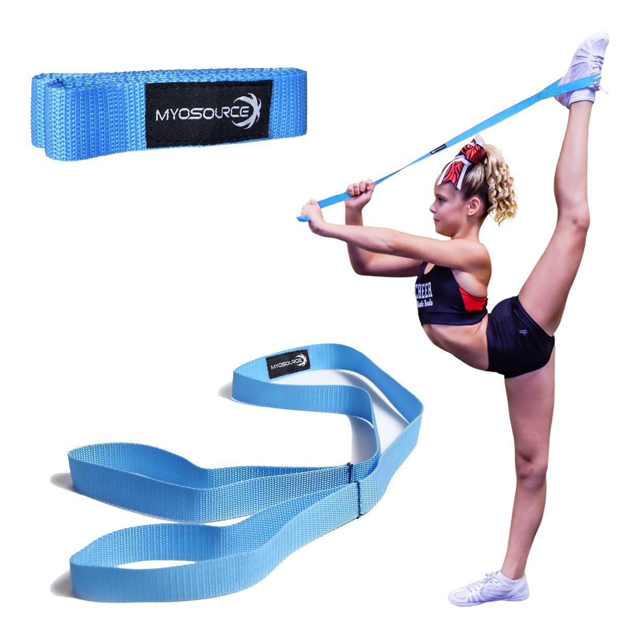 Cheereading Flexibility Stunt Strap From Myosource Kinetic Bands - Our Stretching Strap Is Available in 5 Colors (Light Blue)