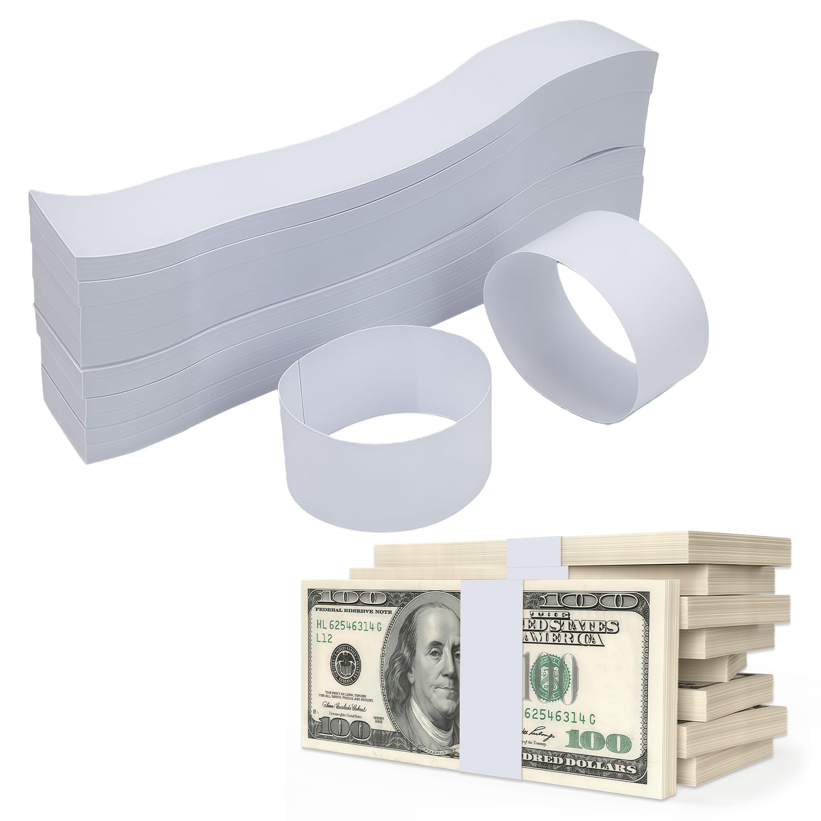 300 Piezas Autoadhesivas para Billetes, 192 mm x 29 mm Envoltorios de Billetes Autoadhesivos, para Organizar Facturas, Efectivo y Dinero, para Organizar Billetes, Pequeña y Práctica (Blanco)
