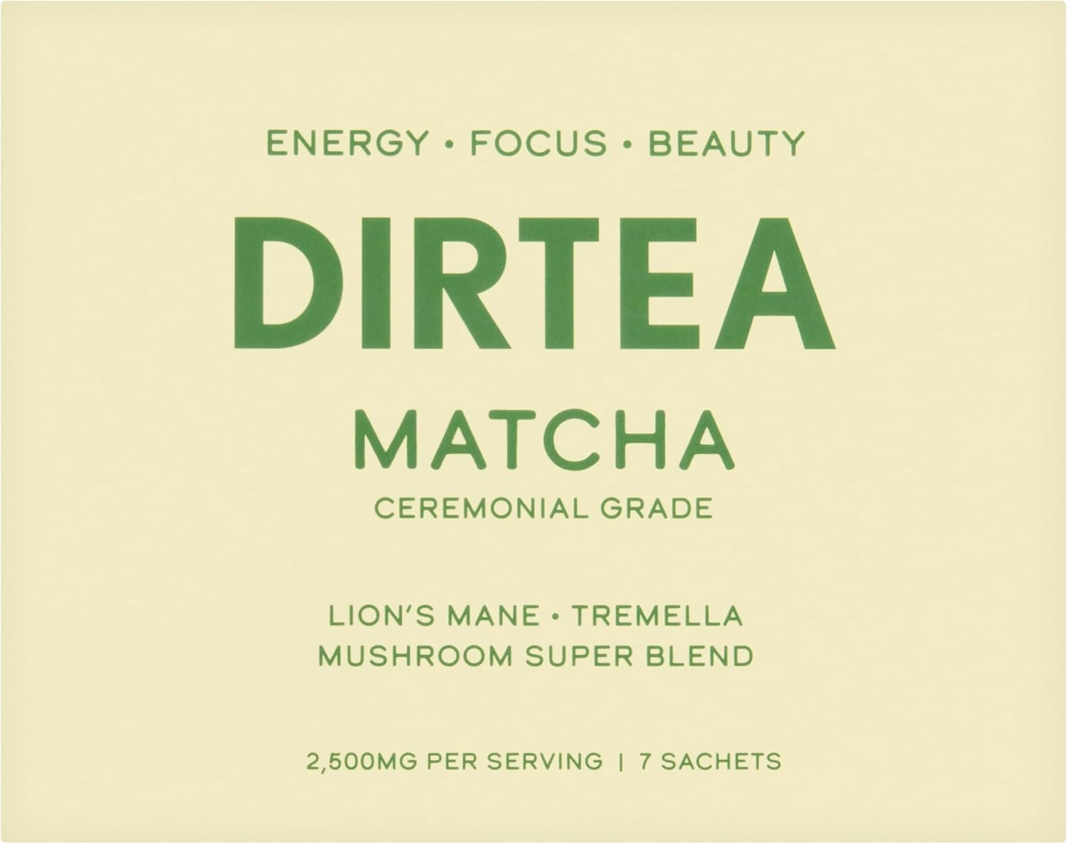 DIRTEA Matcha Sachets (7 x 6g) – 100% Organic Japanese Ceremonial Grade with 2,500mg Organic Lion’s Mane & Tremella – 42g