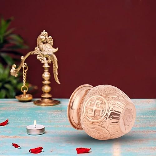 Miniatura 5 de HASHCART Kalash para Puja Kalasam para Pooja Lota para Pooja - Kalash de cobre para Puja grabado a mano Pooja Lota - 3.5 pulgadas, pequeño Artículos