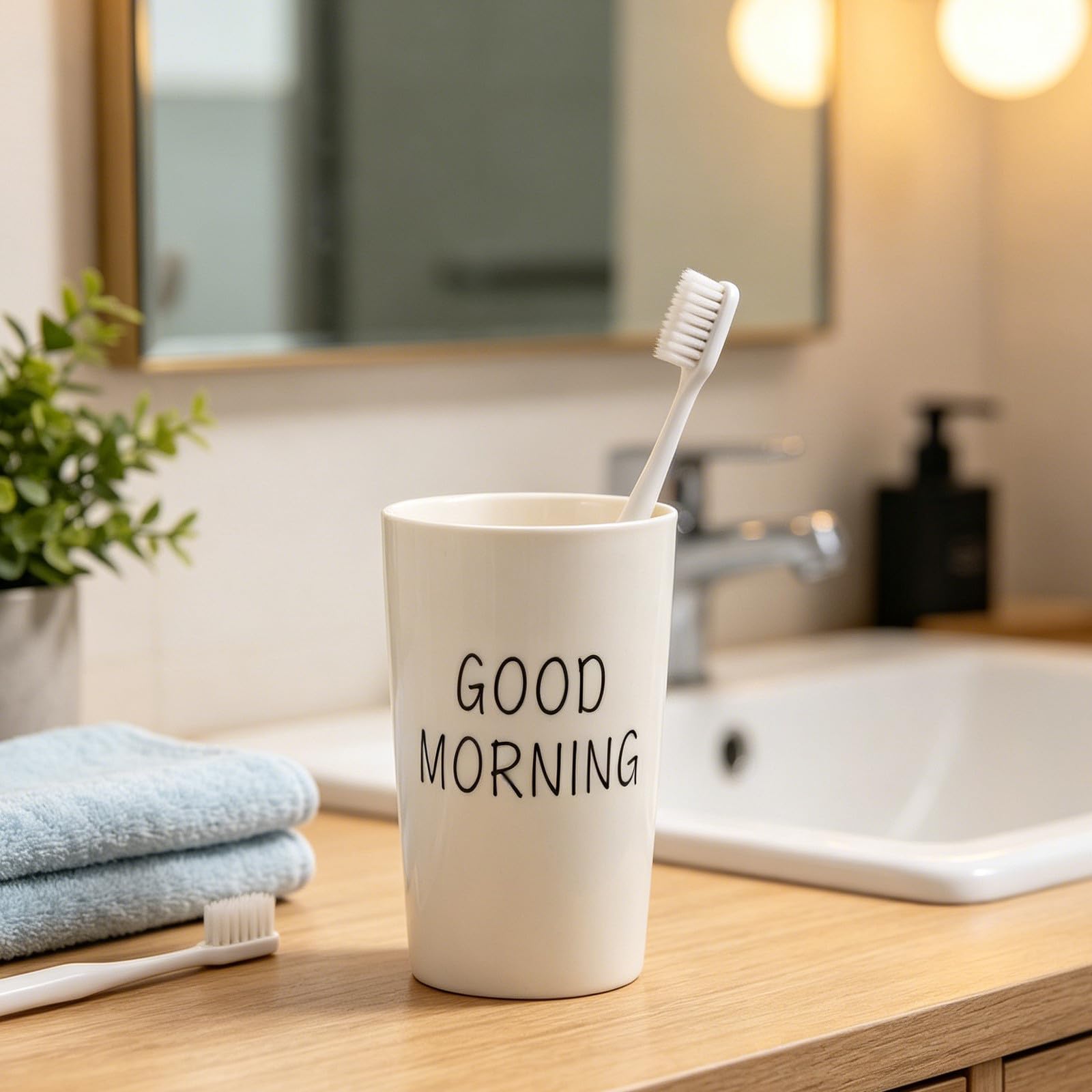 SHINEOFI 2 Piezas Vaso Diseño Simple y Elegante para Baño Estilo Americano de Cerámica de Color Claro Material Resistente y Fácil de Limpiar para Cepillo de Dientes