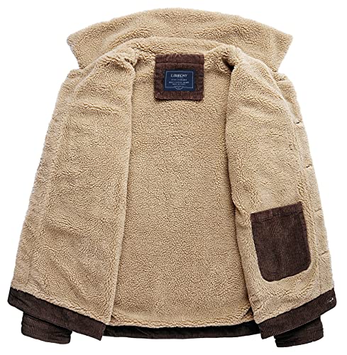 Louechy Men's Corduroy Sherpa Lined Trucker Jacket Thickened Warm Winter Coats 9720/Dark Brown-L #TOP2