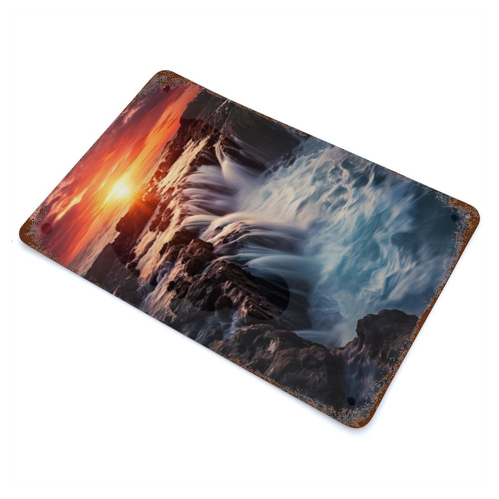 Waterfall at Sunset Rusty Metal Tin Sign 11.8"x7.9", Ideal for Farmhouse, Kitchen And Entryway Decor