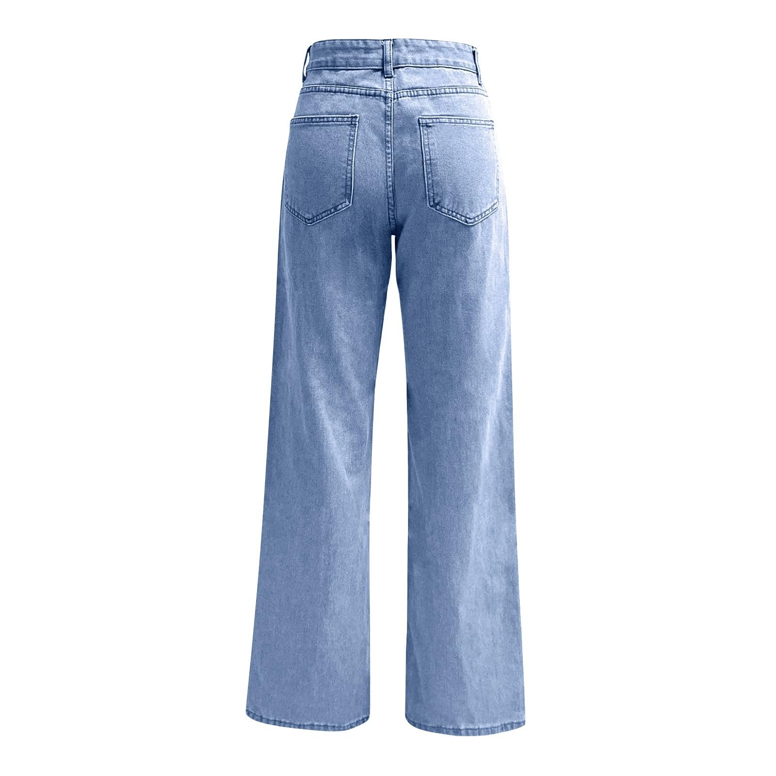 Jean Large Femme Ample Jambes Larges Extensible Et Confortable Jeans Elastique Décontracté Léger Trousers De Travail Fashion Contrôle du Ventre avec Poches Y2K pour Loisirs