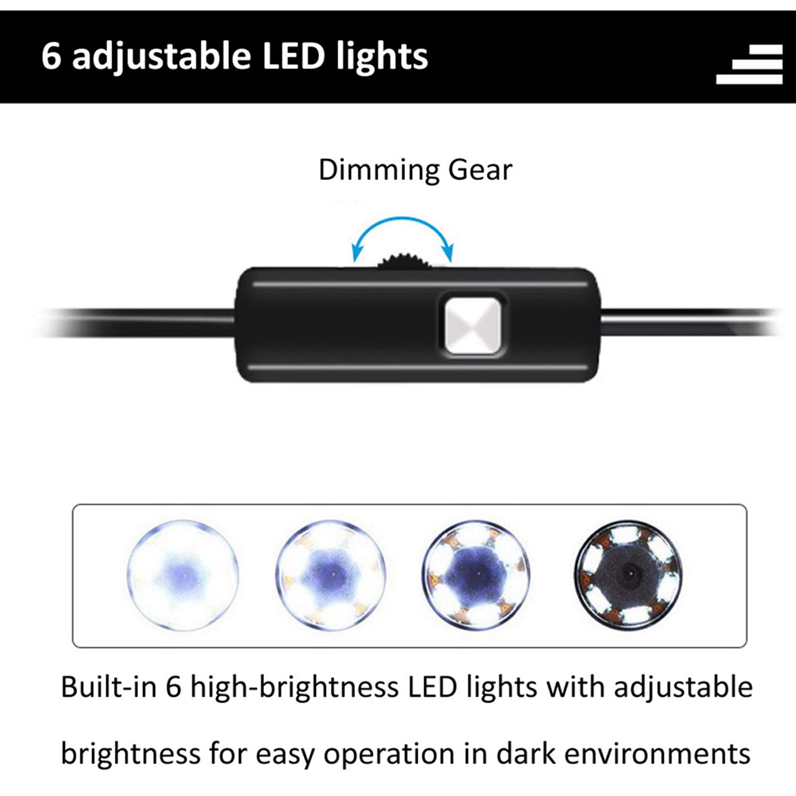 3- IN- 1 endoscopio impermeable 7mm lente inspección cámara endoscopio con 6LEDs soporte MicroUSB/Tipo-C/USB interfaz