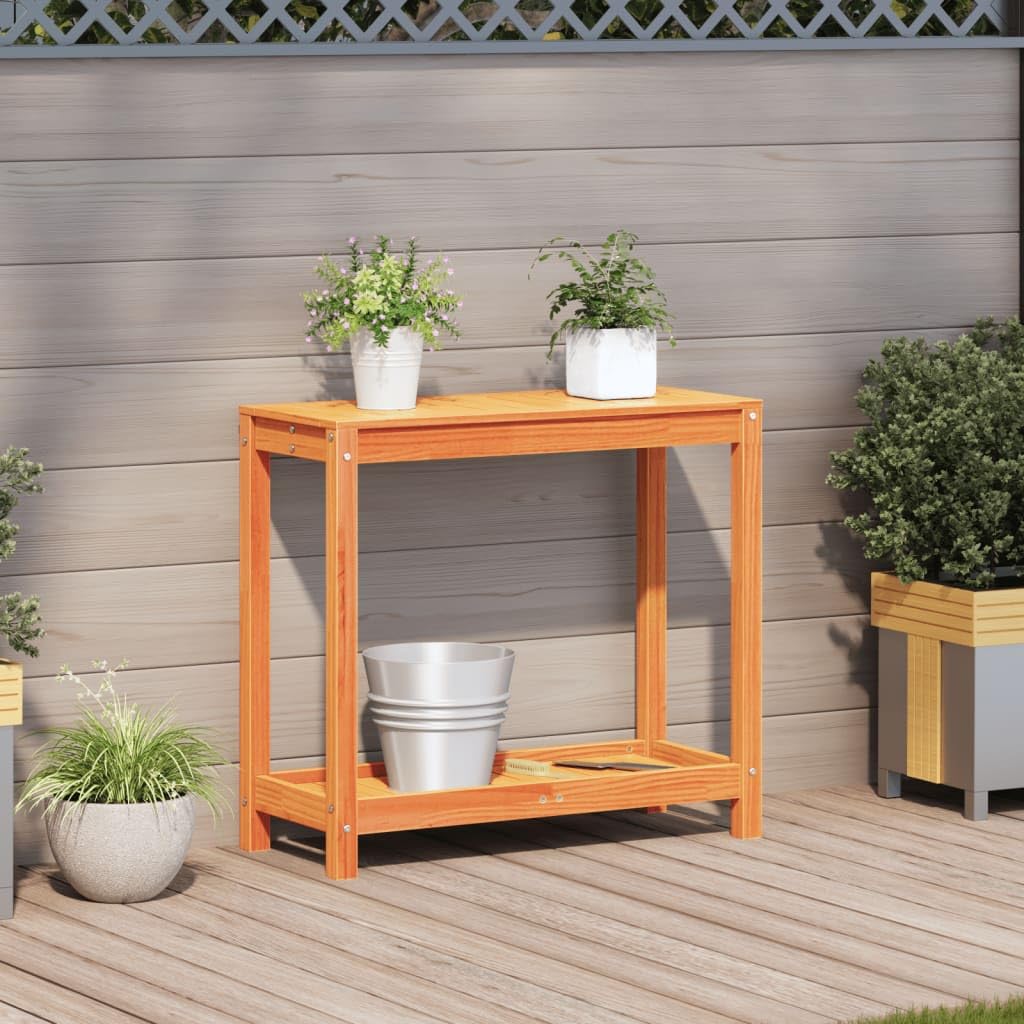 Gecheer Tavolo Invaso con Ripiano,Tavolo da Lavoro per Giardino,Tavolo per Piante in Legno,Banco da Lavoro da Giardino,Tavolo da Esterno,Mobili da Giardino Marrone Cera 82,5x35x75 Massello Pino