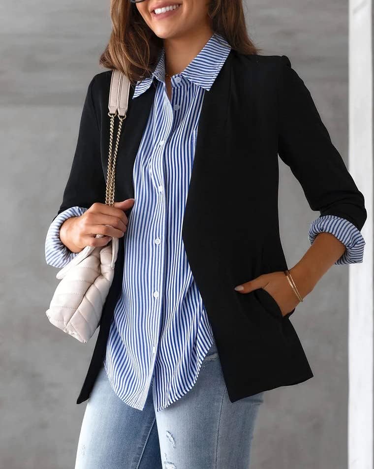 IBAOTORONI Women's Striped Button Down Shirts: Long Sleeve Office Casual Business Blouses with Pocket - Image 3