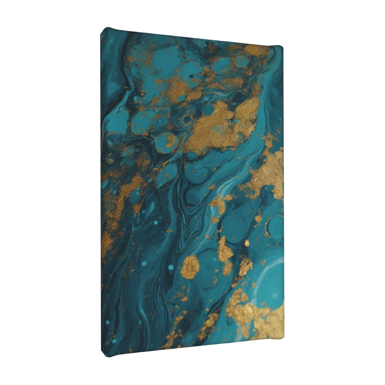 YKLJG Turquoise Blue Gold Marble Printed Wall Art Canvas Painting 20x30 CM Wooden Framed Picture Painting Artwork Prints for Bedroom Kitchen Home Office Decor