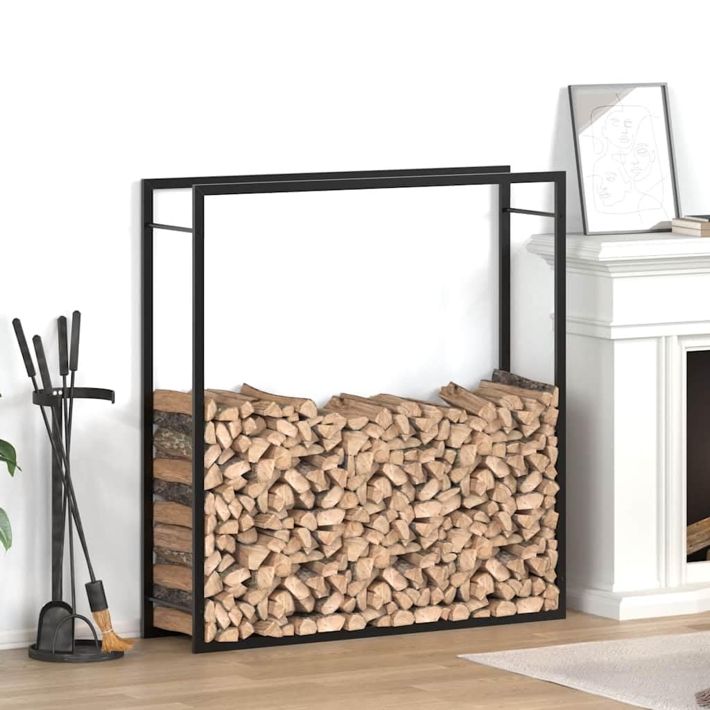 Brennholzregal Stahl Schwarz 110x28x116 cm | Pulverbeschichtet, Witterungsbestandig, Mit Wandhalterung, Trockenes Brennholz