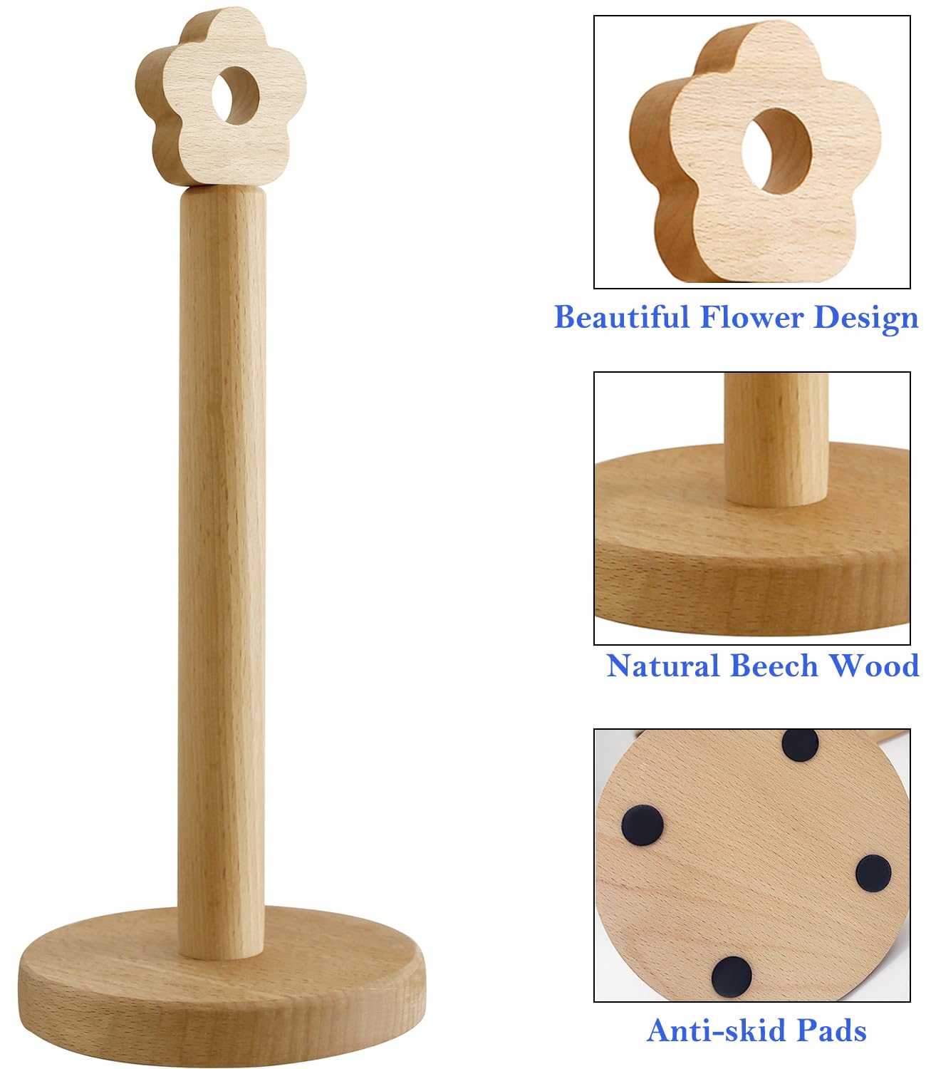 Keukenrolhouder, staand, keukenpapierhouder, hout