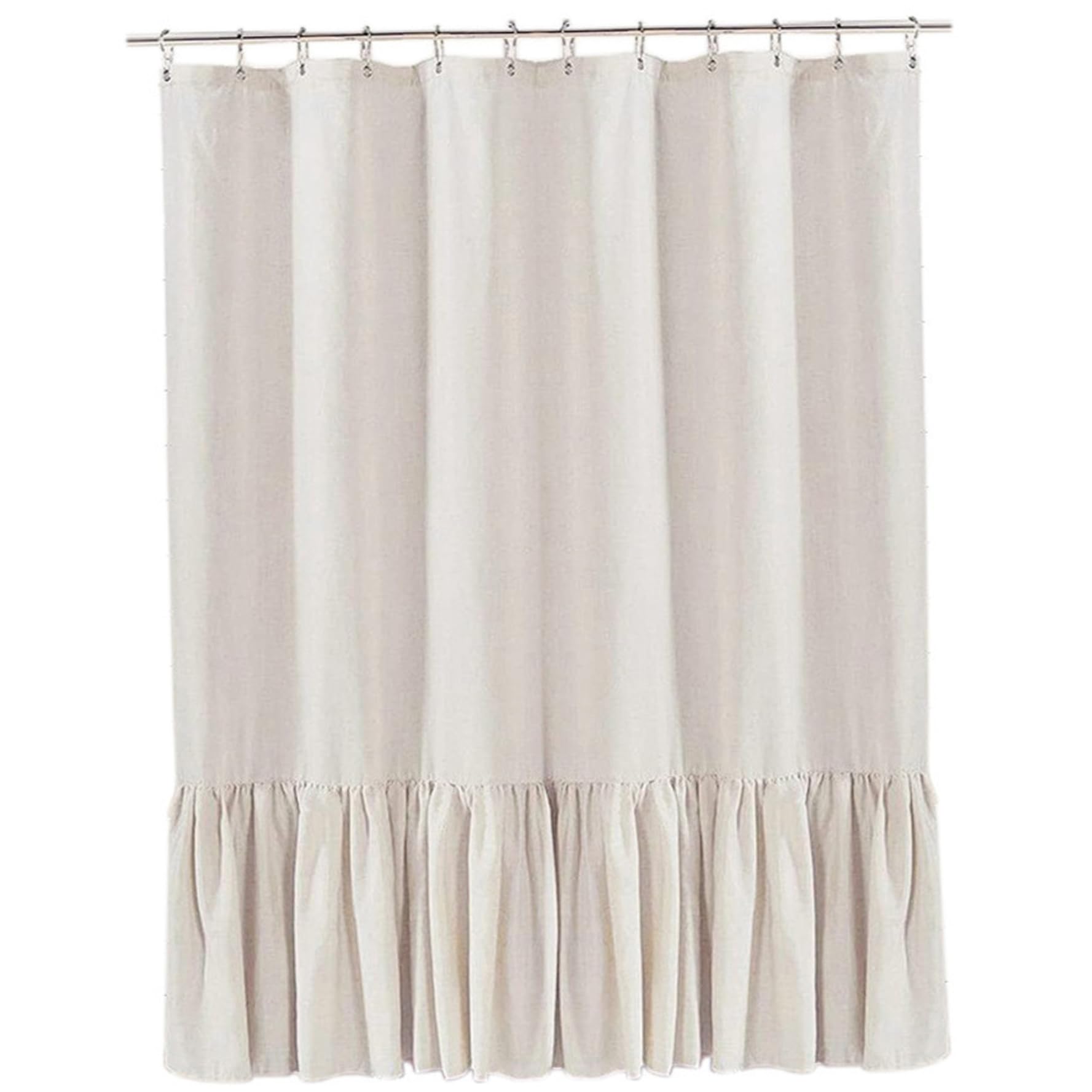 Peosaard Beige Linen Shower Curtain, Ruffle Shower Curtain 72X72 Vintage Linen Ruffle With Buttonholes For Bathroom Home