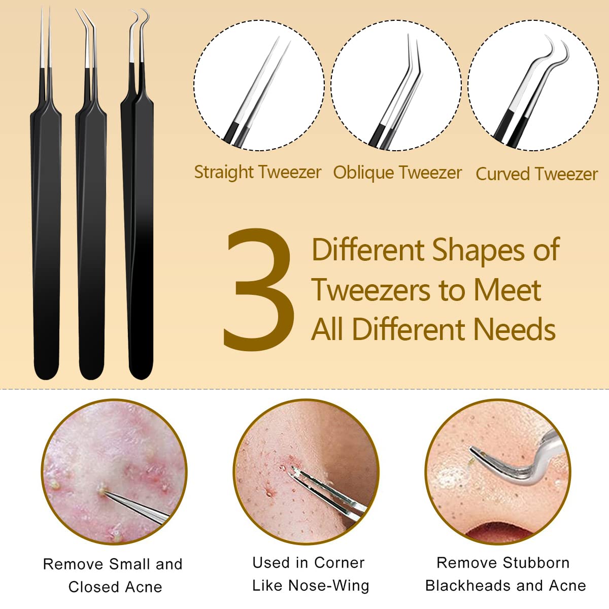 10pcs Pickel-Popper Tool Kit Edelstahl Mitesser Entferner Werkzeug Komedonen Extraktor für Stirn Gesichtsnase Leichtes Akne-Nadelwerkzeug mit Metallkoffer für Reisen Zuhause