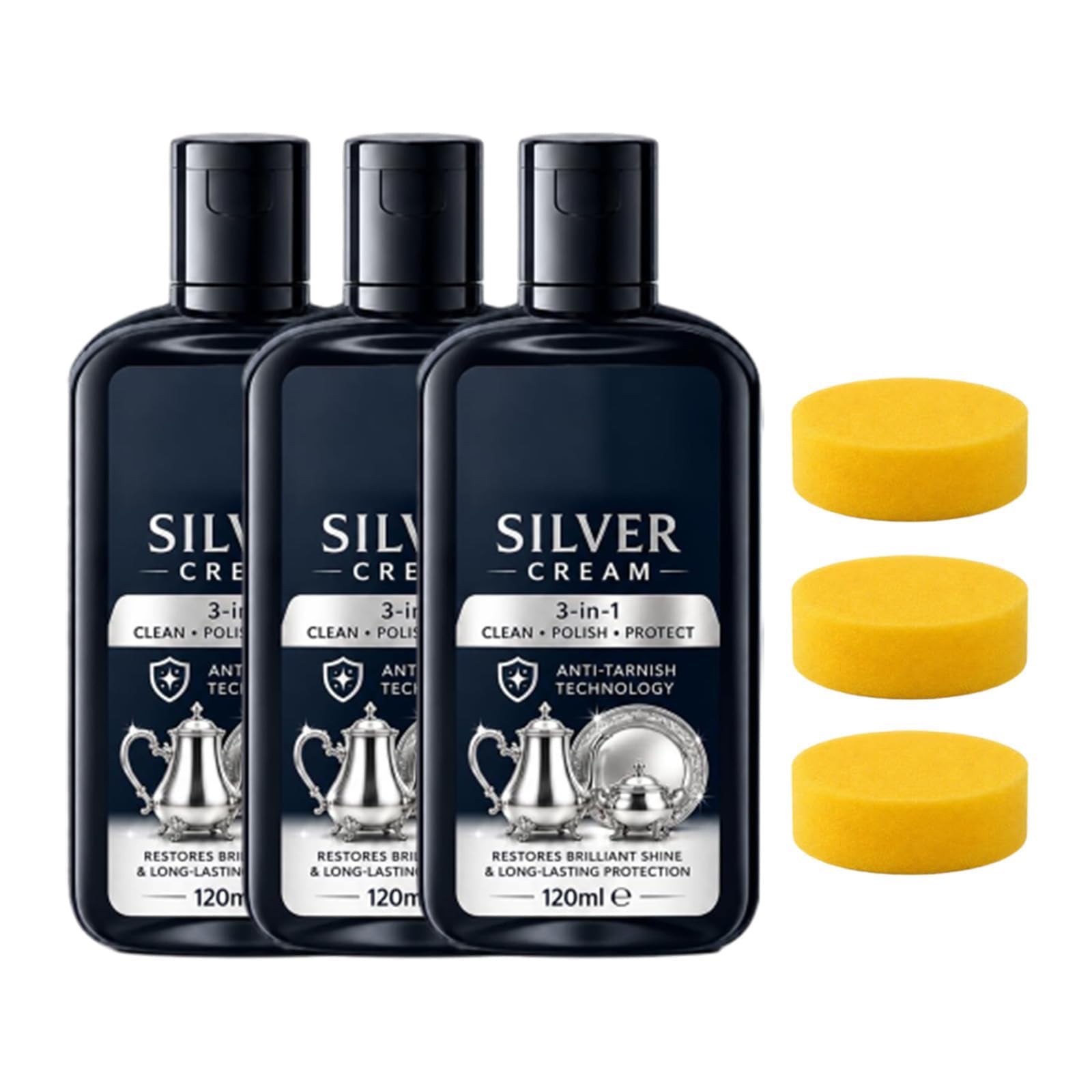 Crème De Polissage Anti-ternissement Pour Argent, Nettoyant Et Lustrant (3pcs)