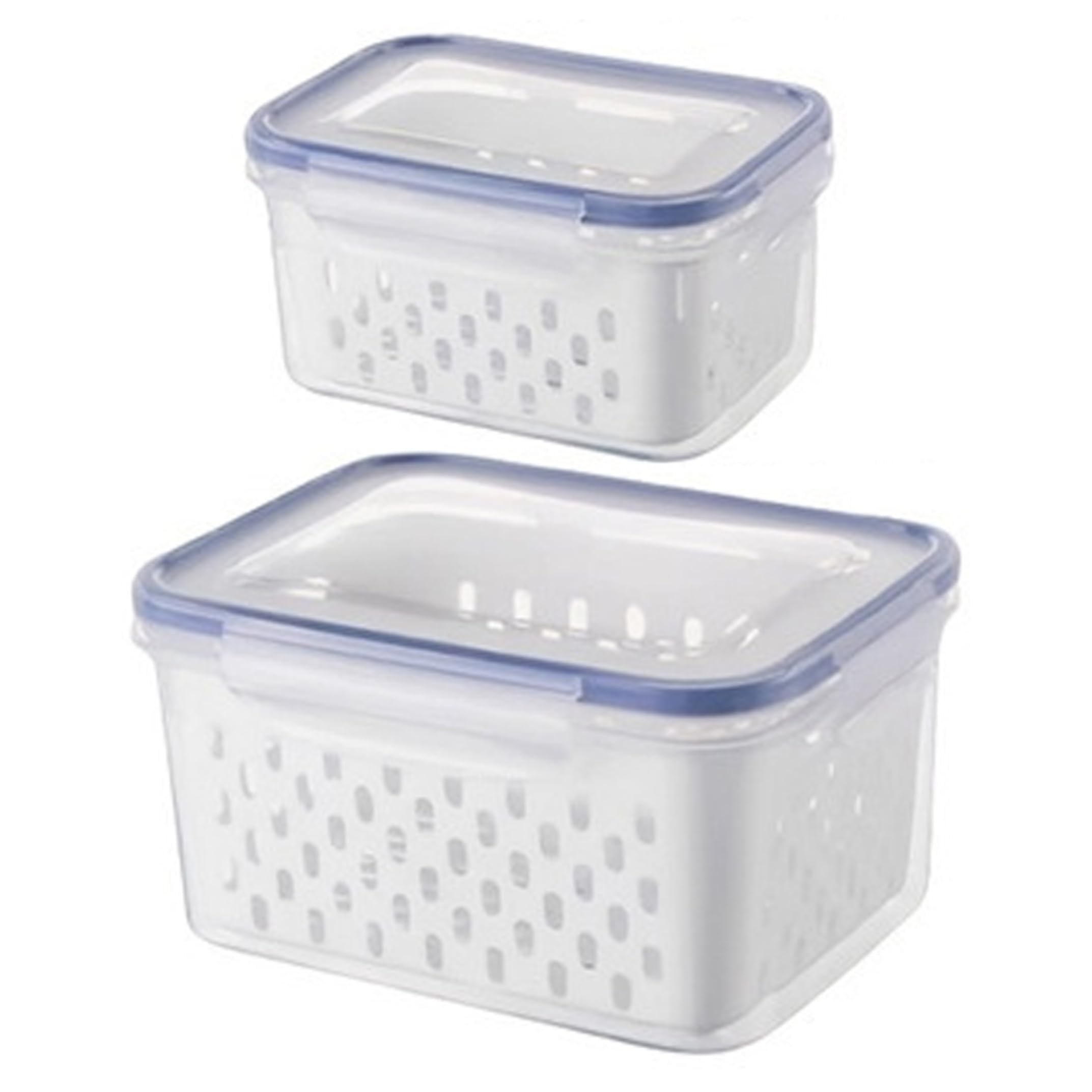 Xoeryoy 2PCS Fruit Storage Containers, Leakproof Plastic Food Containers with Drain Basket, Dishwasher & Microwave Safe Airtight Produce Storage for Refrigerator