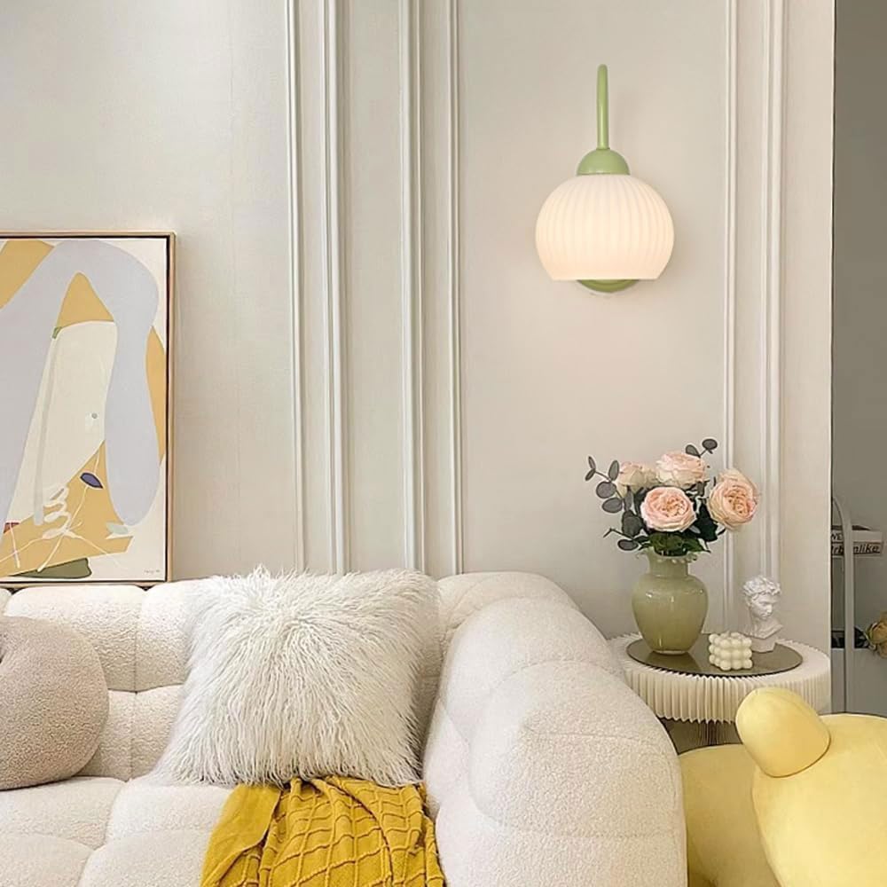 Aplique de pared de cristal de estilo nórdico, pantalla de lámpara de pared personalizada de una sola cabeza, lámpara de pared de techo con base E27, accesorios de iluminación de decoración
