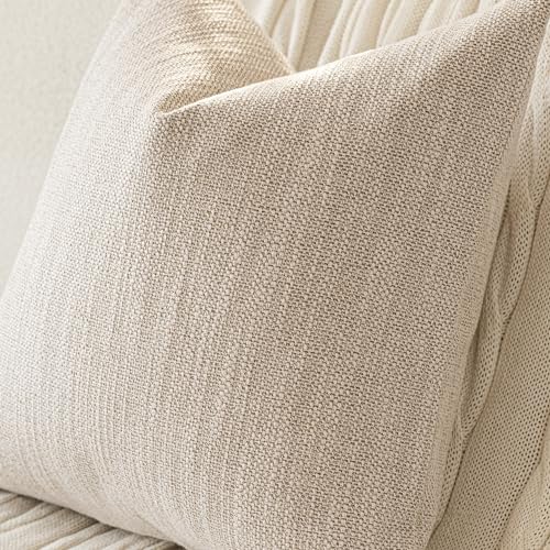 Image of Foindtower Set of 2 Decorative Textured Burlap Linen Throw Pillow Covers Farmhouse Boho Cushion Cover Solid Accent Pillowcase for Couch Sofa Bed Living Room Home Decor,18x18 Inch,Light Beige