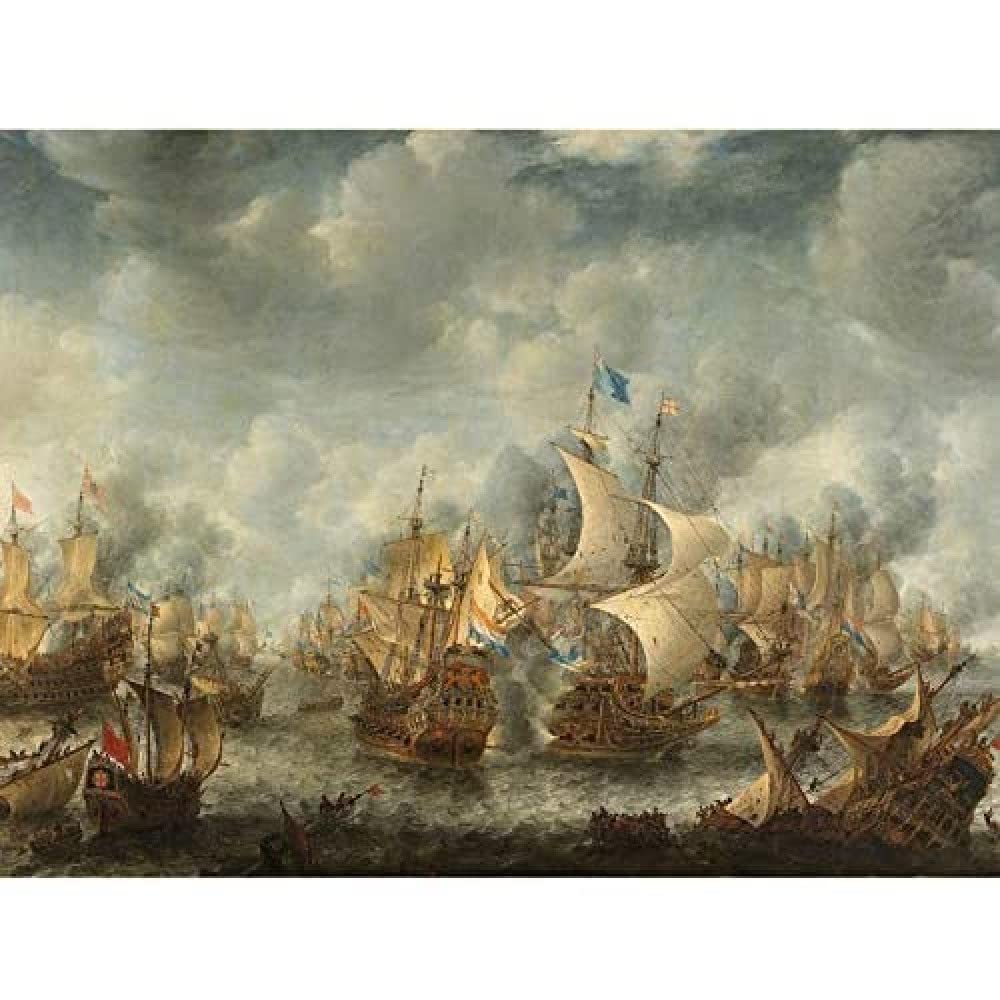 Artery8 Abrahamsz Beerstraten Battle of Terheide Painting Wall Art Print : Dutch Naval Warfare Scene for Study or Living Room Maritime Historical Decor for Collectors