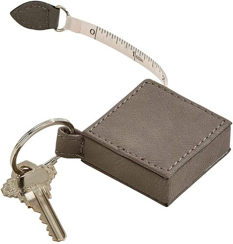 (D) Cinta métrica compacta de cuero sintético Sq5', llavero (Plata)