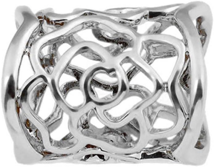 ULTNICE Women's Hollow Rose Scarf Buckle Ring (Silver)
