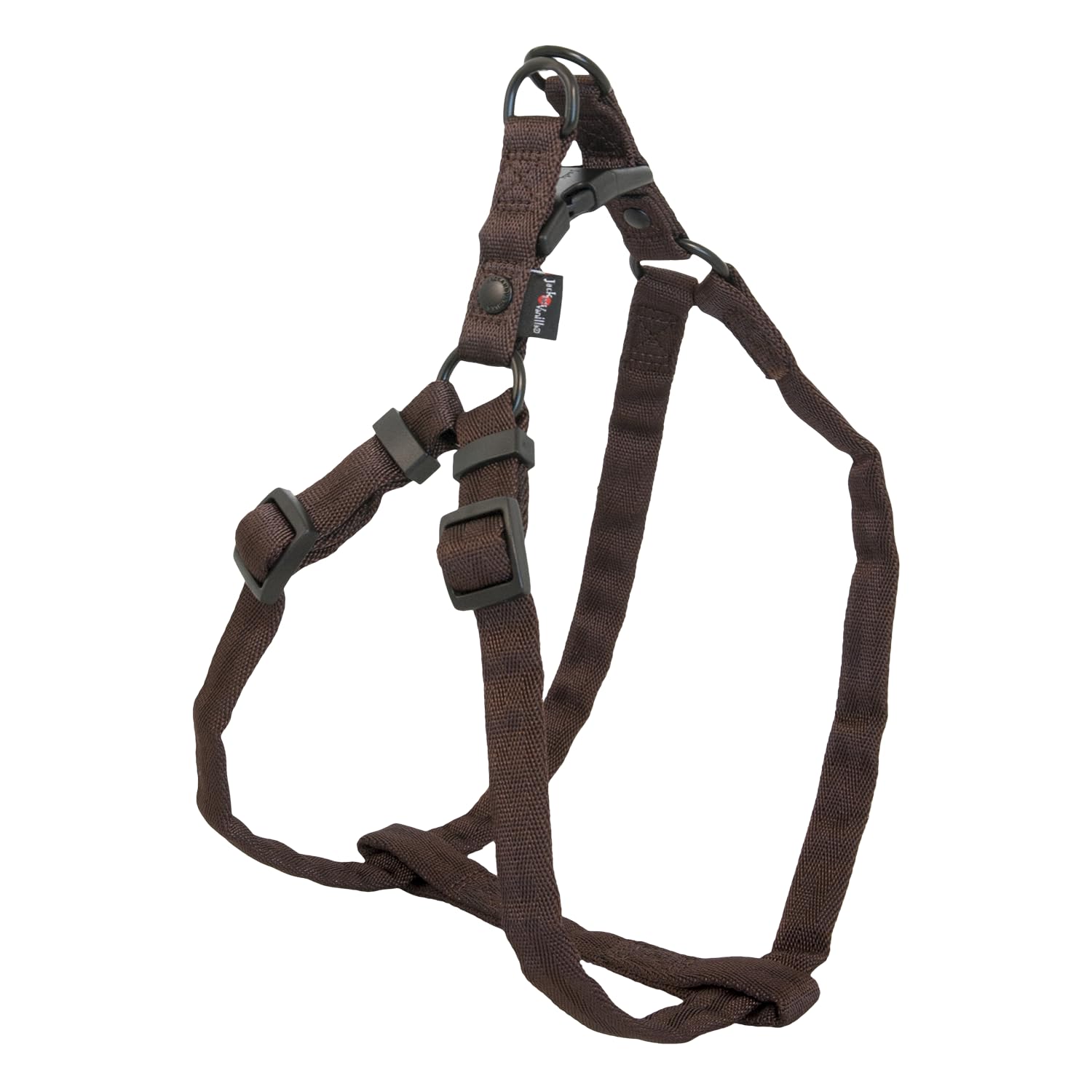 JACK AND VANILLA, Ergonomic Nylon Harness for Dogs, Adjustable, Strong and Lightweight with Reflective Strips for Safety, Brown, Small 15 mm x 38-59 cm, Comfort Model