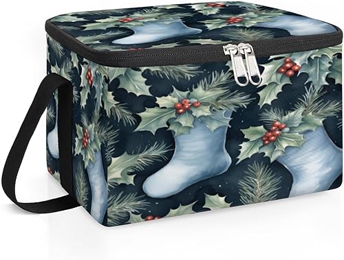 Miniatura 2 de Bolsa de almuerzo aislada con temática clásica navideña, reutilizable, bolsa de almuerzo cuadrada para adultos y hombres, lonchera más fresca para