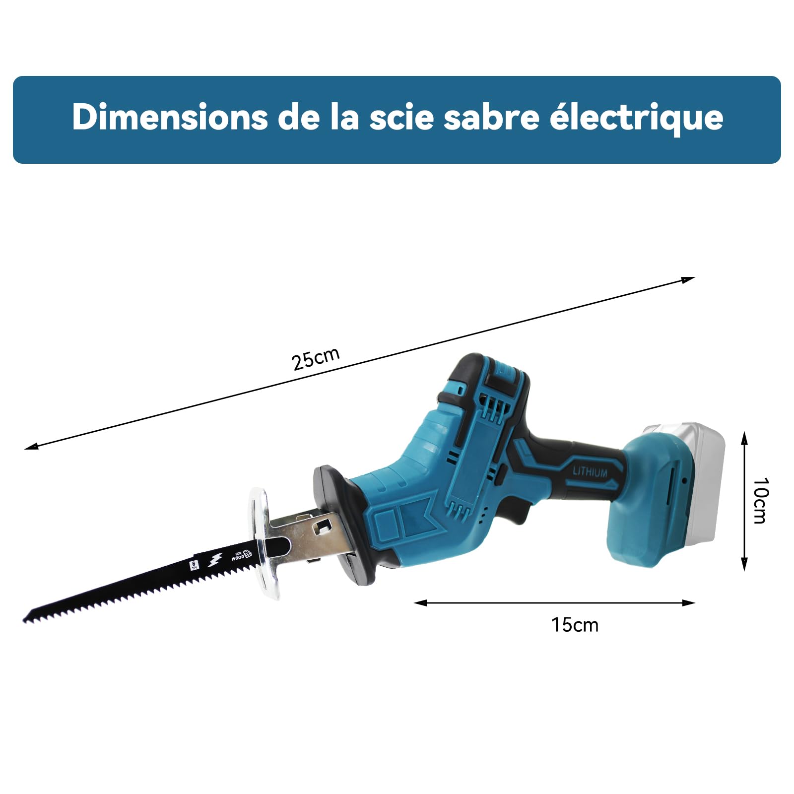 Scie alternative électrique sans fil avec 4 lames – Compatible avec batterie Makita 18 V – Pour bois et métal – Sans batterie ni chargeur