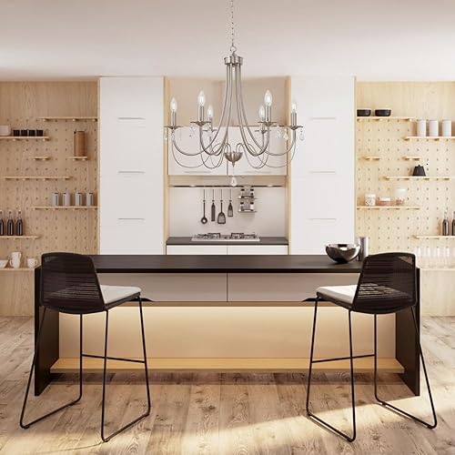 Miniatura 5 de Lucidce Candelabros de cristal, 6 luces, níquel cepillado, moderno, estilo granja, lámparas colgantes elegantes de techo para comedor, sala de estar