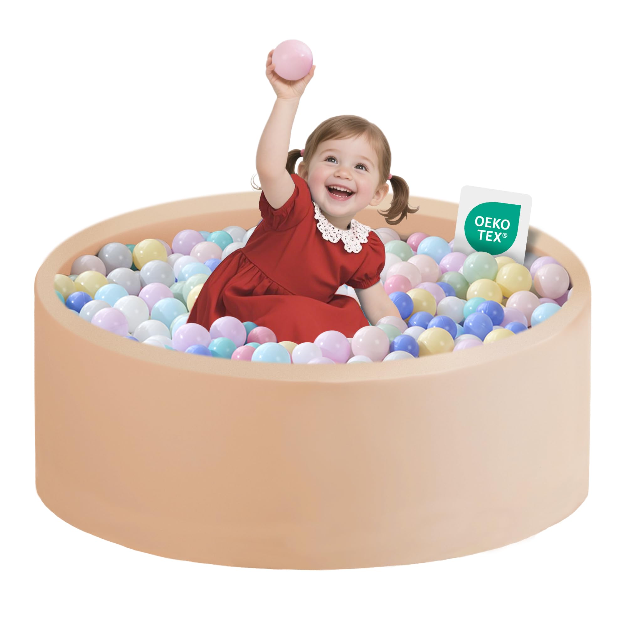 Ball Pit for Toddlers 1-3 Memory Foam Ball Pits 31.5''x11.8'' Baby Ball Pit Indoor Game Round Play Ball Pool For Children for Girls and Boys (Beige, NO Balls)