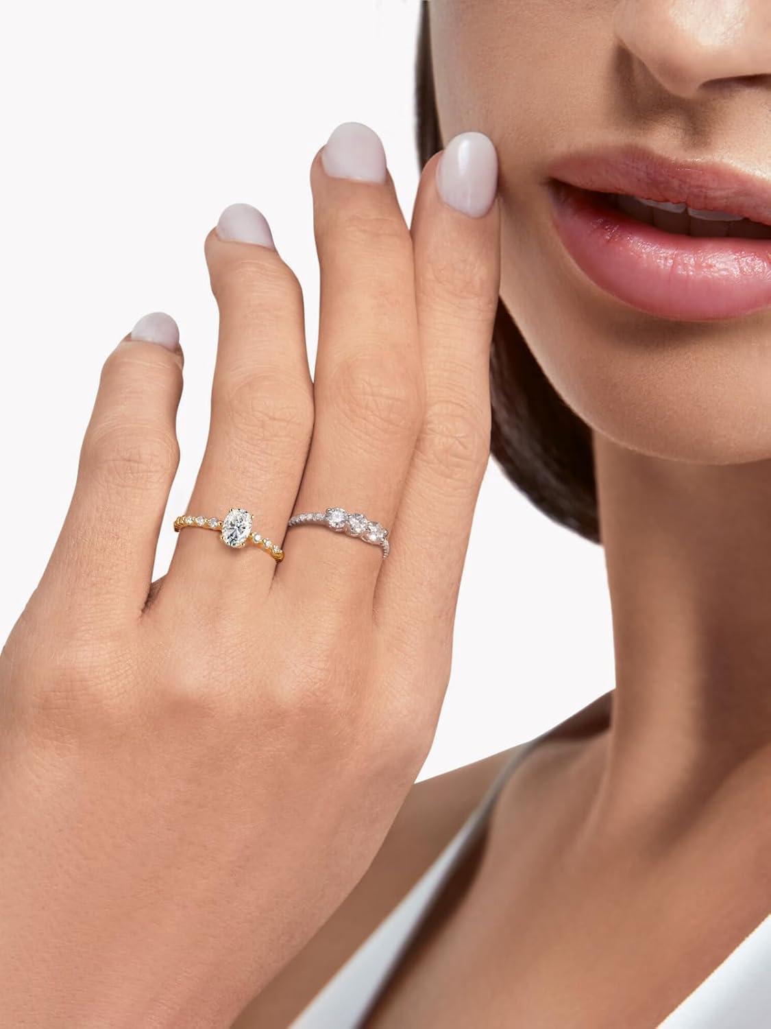 VVS Moissanite/Sapphire/Ruby/Emerald/Engagement Ring 925 Silver Gold Plated 1-2 Carat Marquise, Oval or Round Shape Sparkly Promise Rings for Women Lover Mother, Size 4 to 12