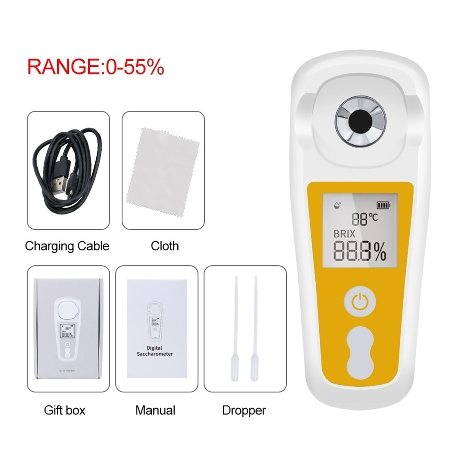 Refractómetro Digital Medidor De Azúcar 0~35% Densímetro Sacarímetro For Probador Concentración Cerveza Vino Fruta MedicióN De PrecisióN(GD317)