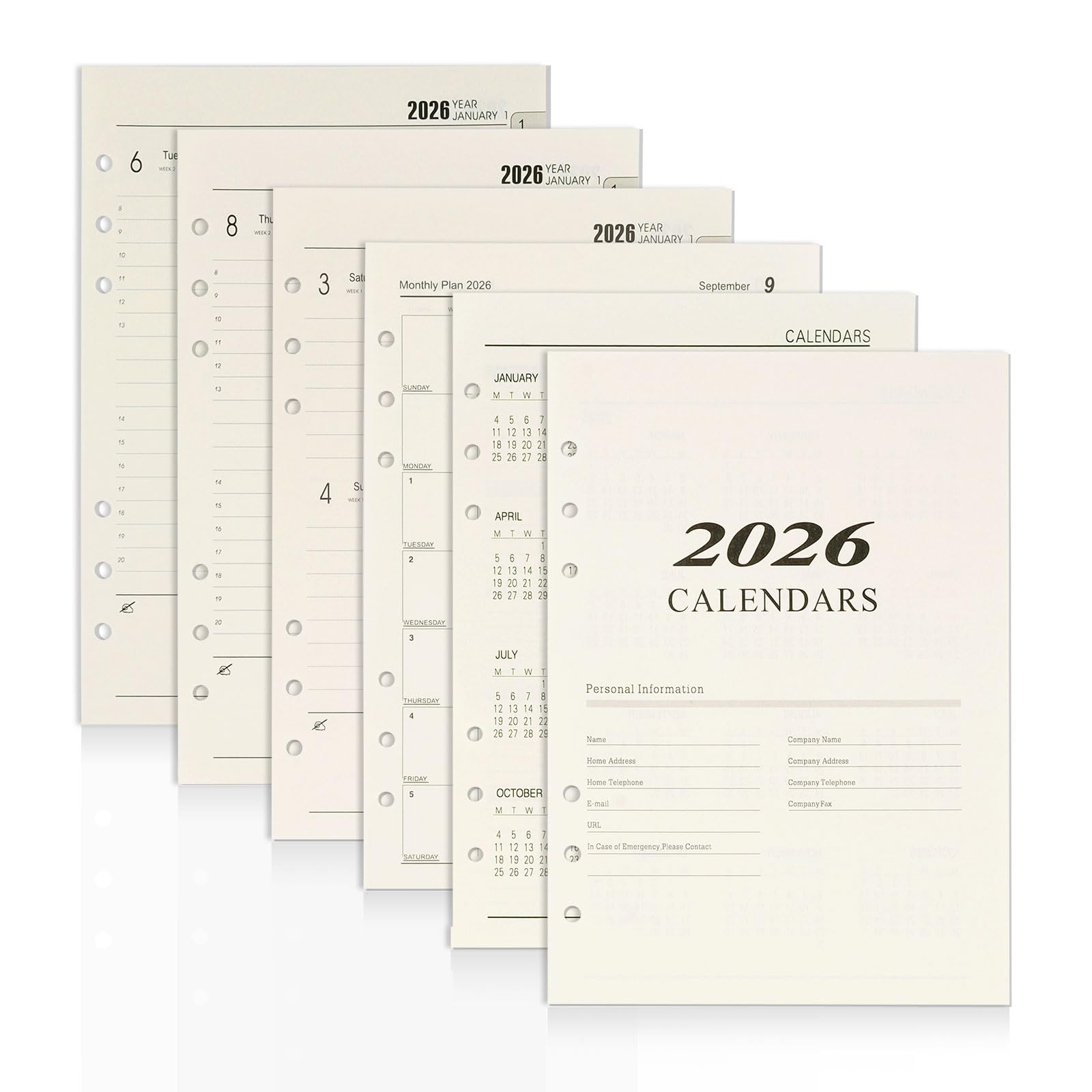 Agenda Semainier 2026 A5 6 Trous Recharge 176 Feuilles Organiseur Janvier à Décembre 2026 Papier 139 x 206 mm