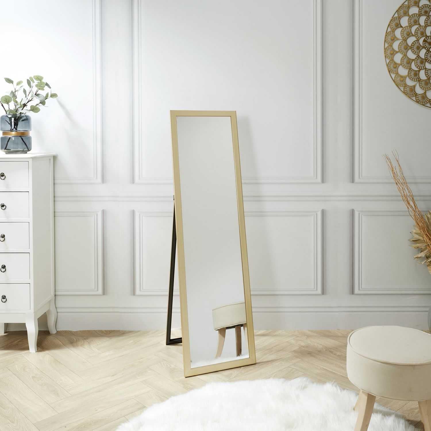 Miroir sur Pied Doré 124 cm, Design Raffiné pour Salon, Chambre ou Bureau