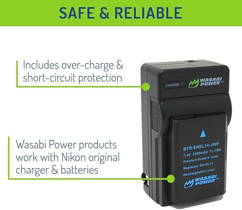 Miniatura 4 de Wasabi Power Batería (paquete de 2) y cargador para Nikon EN-EL14, EN-EL14a y Nikon P7000, P7100, P7700, P7800, D3100, D3200, D3300, D5100, D5200,