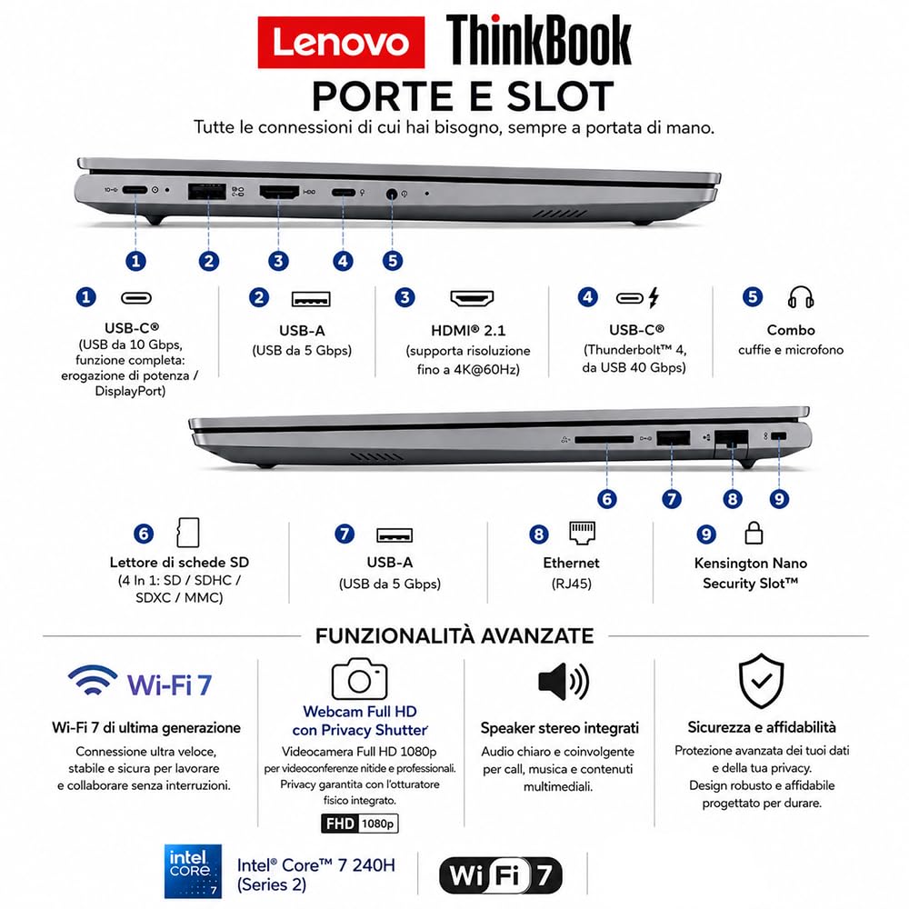 Lenovo Notebook Core 7 240H 5,2GHz DDR5 32GB 16" IPS WUXGA FHD+ SSD 1TB Wi-Fi 7