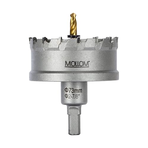 Miniatura 123 de Mollom Sierra perforadora de carburo resistente (2-1/2 pulgadas 2.520 in) con 2 brocas piloto, corte de agujeros de acero inoxidable, acero suave