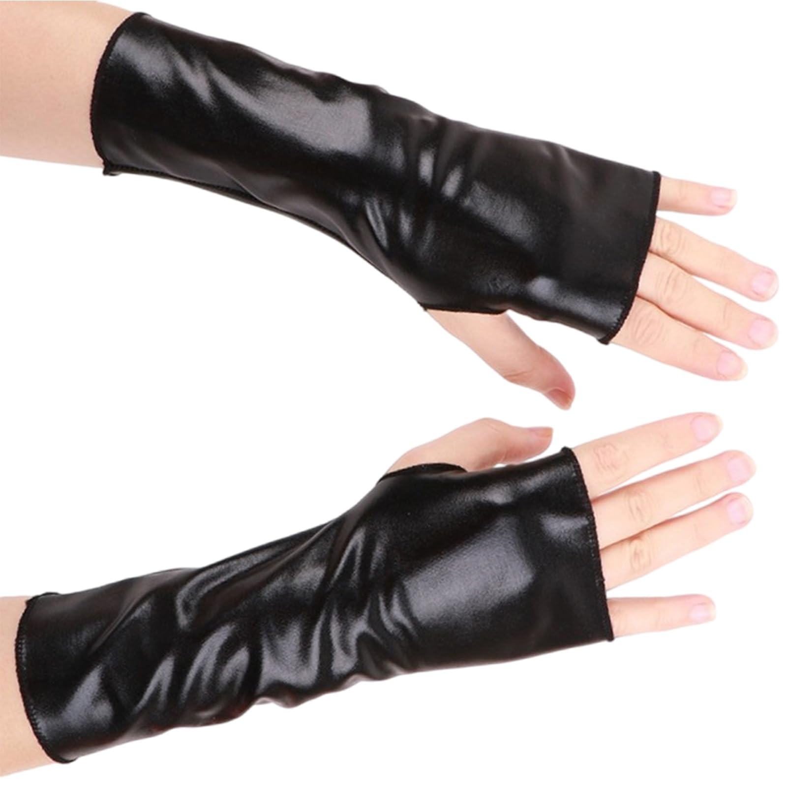 Asukohu Unisex Black Fingerless Gloves Made Of Faux Leather For Women Breathable Arm Warmers Dance Fitness And Halloween Costumes Stylish Gloves Women's Costumes, One Size