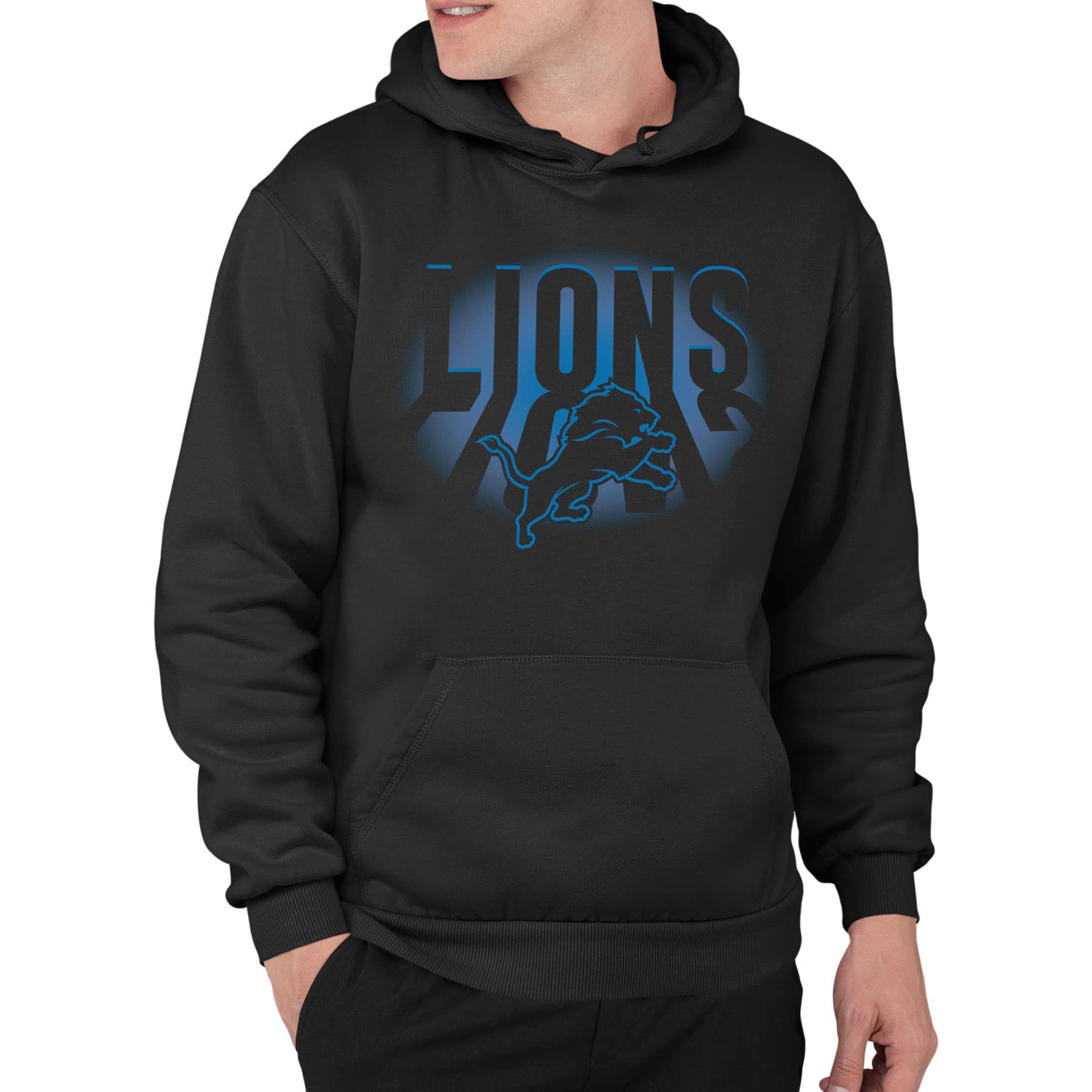 Junk Food Clothing x NFL - Detroit Lions - Team Spotlight - Unisex Adult Pullover Fleece Hoodie for Men and Women - Size X-Large , Black