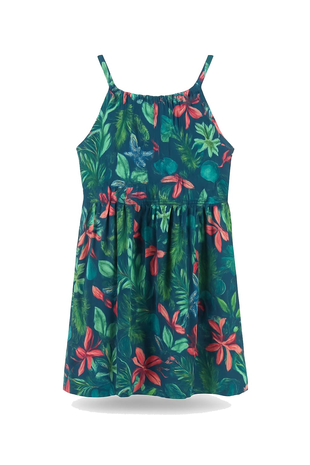 Mayoral Sommerkleid für Mädchen, mit Trägern, tropischer Druck, Blätter und Blumen, lässig, leicht, für Sommer und Meer