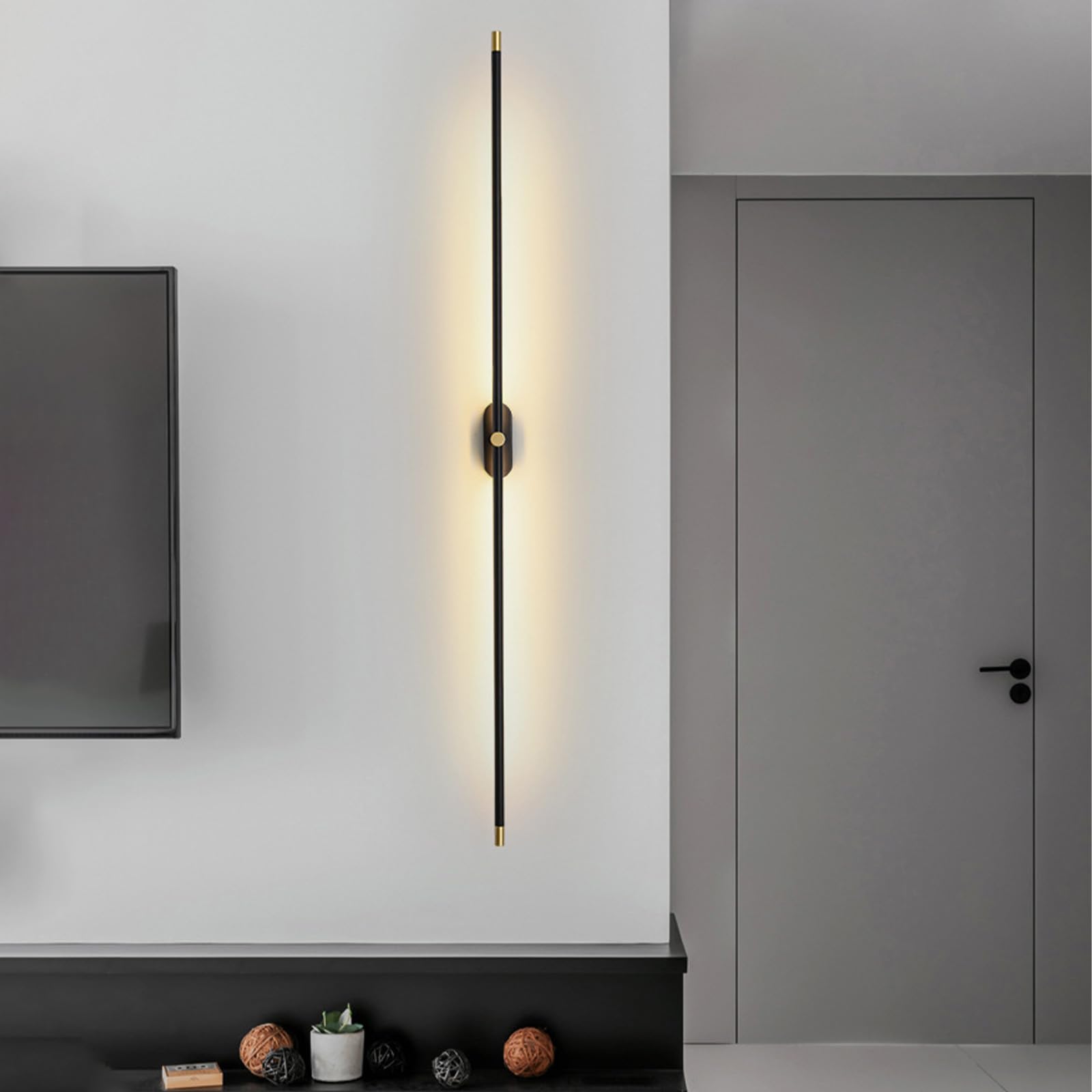 LED Spiegelleuchte Bad Wandleuchten Aluminium Lange Wandleuchten Bildbeleuchtung Badezimmer Wandbeleuchtung für Schlafzimmer Wohnzimmer Treppenhaus Schminktisch (Schwarz + Gold Neutrales Licht,128cm)