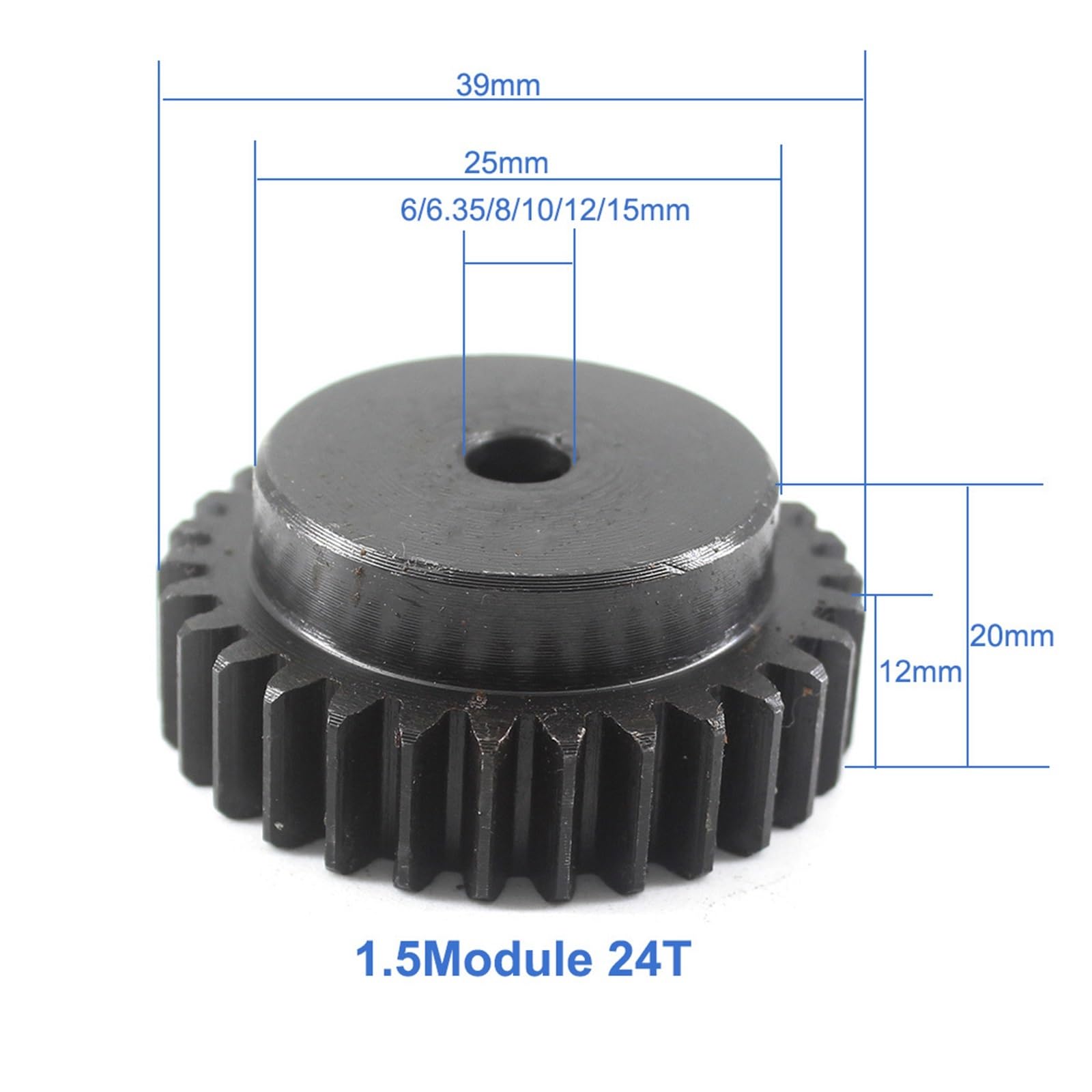 Bevel Gear Pinion Hardware Mechanical 1.5Module 24T Gear Wheel Metal 45Steel Spur Gear Pinion 5/6/8/10/12mm Bore 1.5 Mould 24Teeth Gear(10mm)