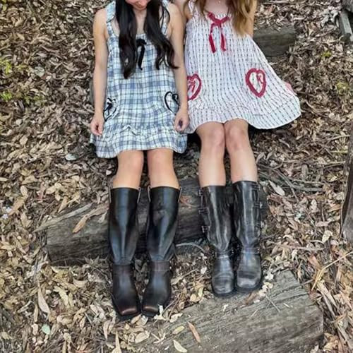 Image of HOXIJIA Women Cute Floral Printed Mini Dress Sleeveless Bow Front Loose Ruffled Short Dress Summer Gingham Babydoll One Piece
