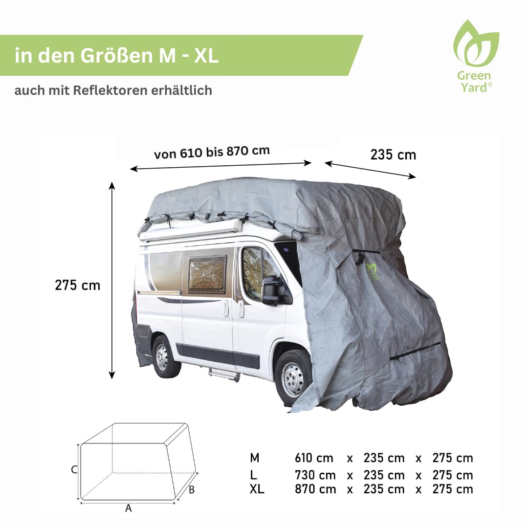 GreenYard® Wohnmobil Schutzhülle Schutzplane Abdeckplane Campingcover (XL 870x235x275 cm)